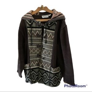 VTG Flashback mocha tapestry coat toggle buttons with hoodie boho